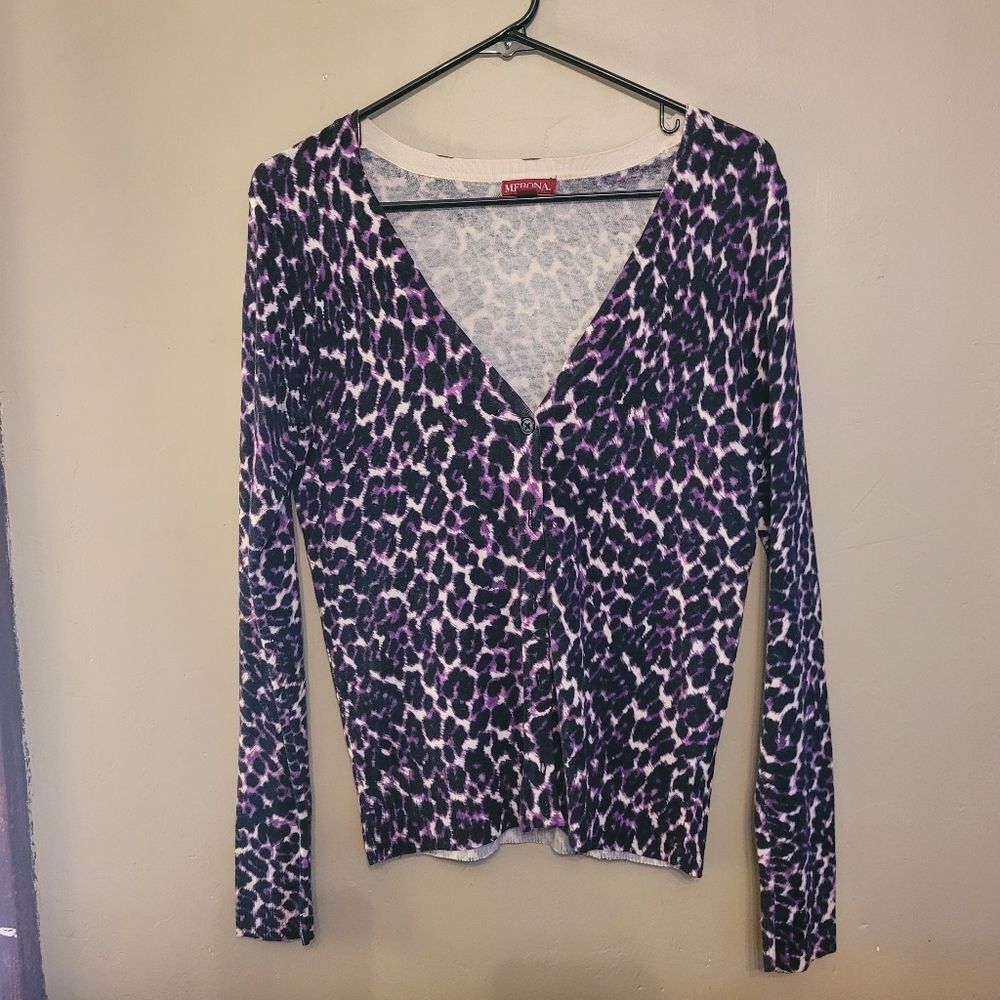 Merona XS purple leopard print cardigan